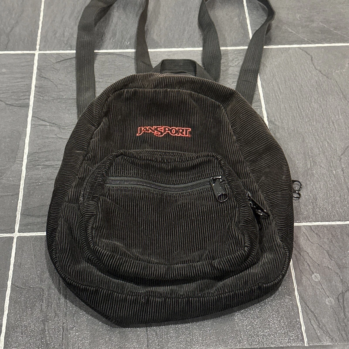 Vintage Jansport Small Backpack Bag Mini Black 90s Corduroy