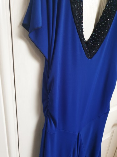 Shirley of Hollywood Royal Blue Beaded Dress Size 18 Hanky Hem Party Dress - Picture 7 of 12