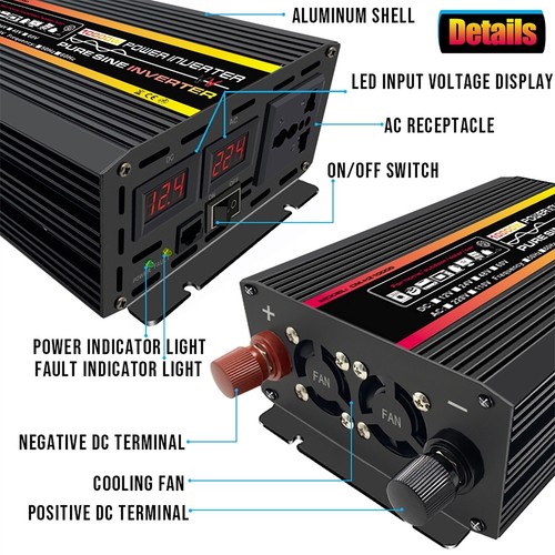 10000W Pure Sine Wave Car Power Inverter DC 12V To AC 220V Converter LCD Display - Picture 5 of 11