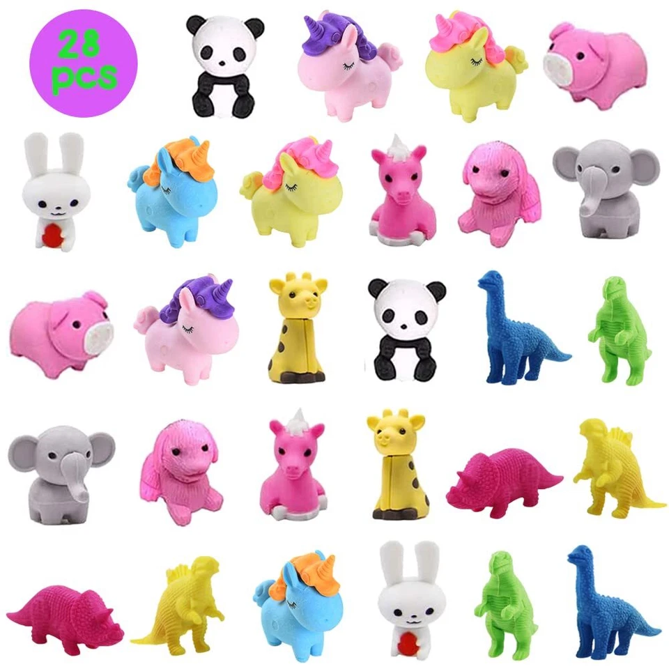 UMEELR 28 Packs Kids Valentines Party Favors Set with Animals Puzzle Erasers ... - Image 2 of 4