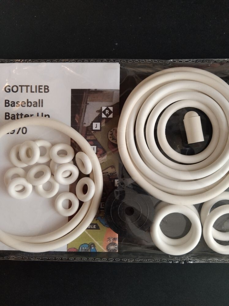 Elastiques Flipper Gottlieb Batter Up - Maintenance Plateau Baseball 1970 - Kit Caoutchouc Blanc