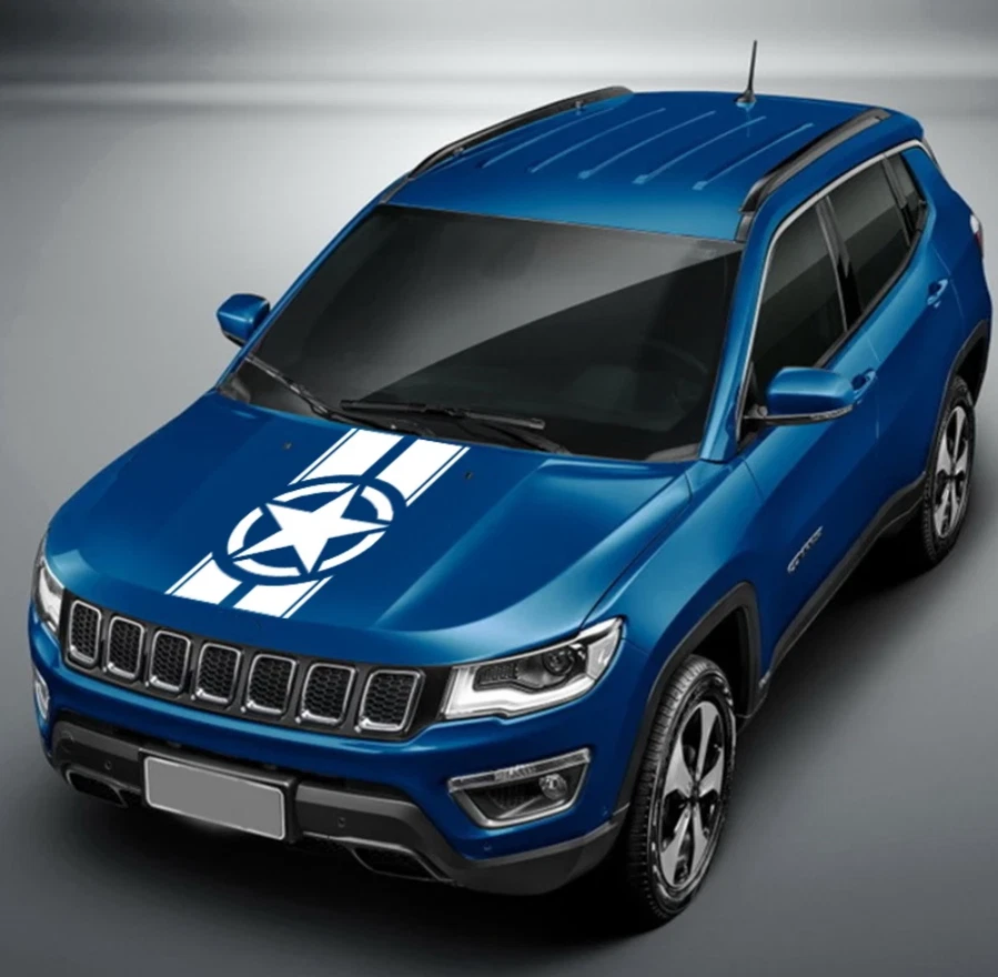 Graphic Racing Stripe Star Car Hood Sticker For Jeep Compass Bonnet Vinyl Decal Foto 3 de 4