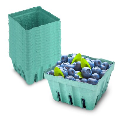 MT Products 1 Quart Green Pulp Vented Berry Produce Basket - Pack of 15
