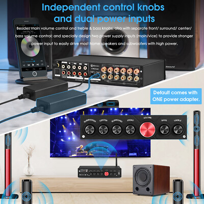 Hifi-versterker, 5-kanaals stereo-versterker, bluetooth, 220 V, 600 W, digitale versterker, eindversterker incl. 2 microfoonaansluitingen, geluidsversterker met SDUSBRCAAUX