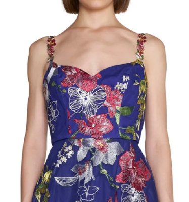 sachin and babi light blue dress MARCHESA NOTTE Strapless floral-appliquéd corded lace midi dress