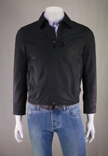 Paul Stuart Mens Navy Blue Goat Leather Motorcycle Bomber Biker Jacket US XS