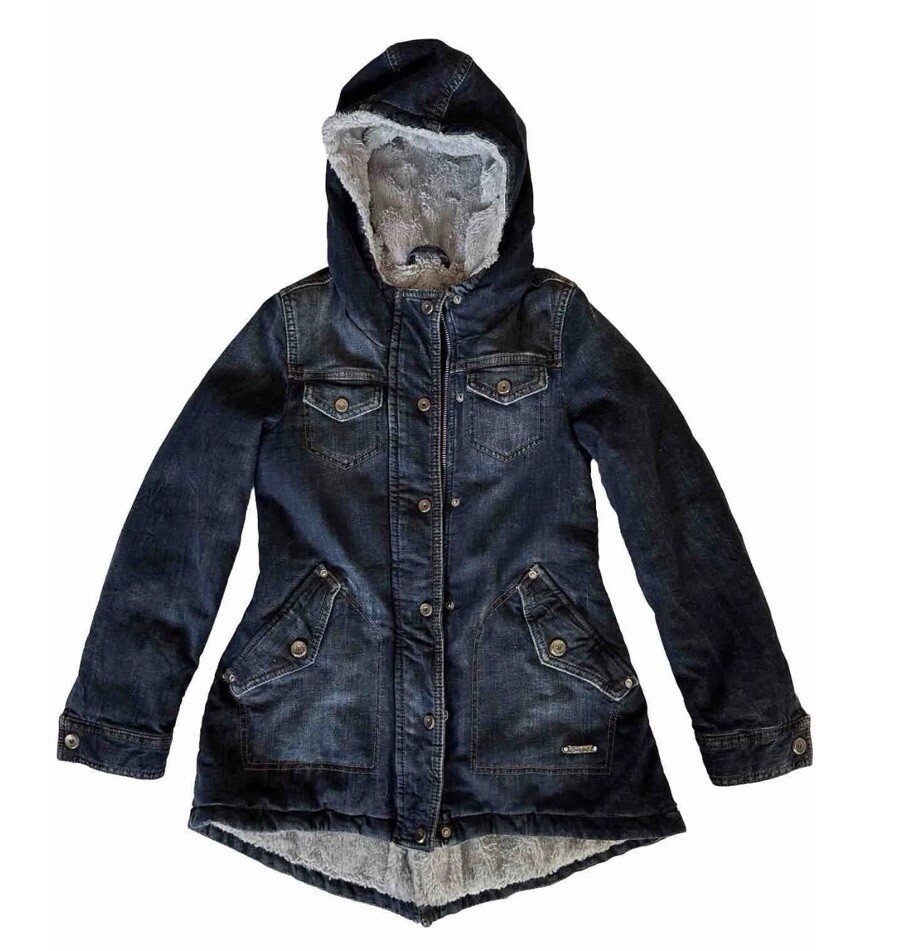 DIESEL Denim Navy Dark Blue Sherpa Lined Hooded Winter Jacket Girls MINT  Size M