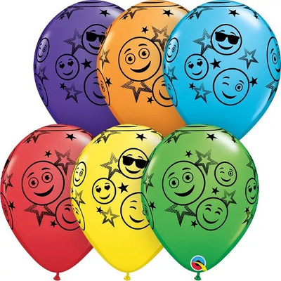 11'' Rainbow Smiling Stars Latex Balloons - Qualatex - Emoji Birthday 25ct
