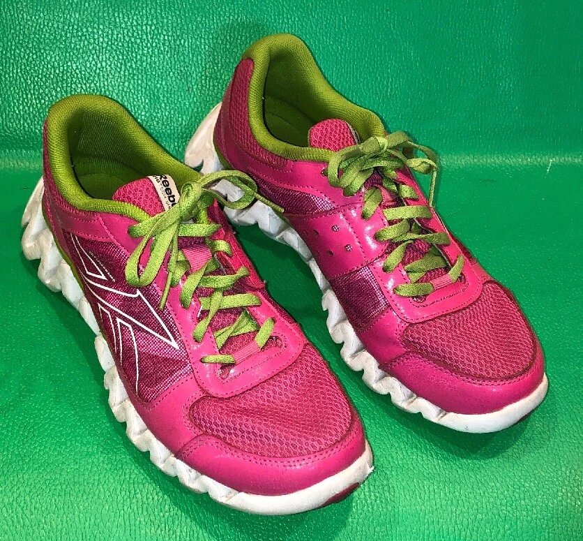 reebok zig tech shark men size 6.5 Hot pink white Lime green Athletic Shoes