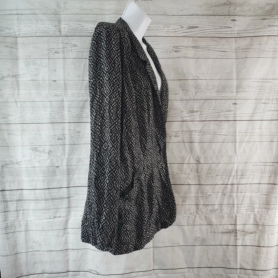 Lucky Brand женщин Blazer Sz средний черный белый геометрический одиночная кнопка вискоза - Изображение 3 из 4