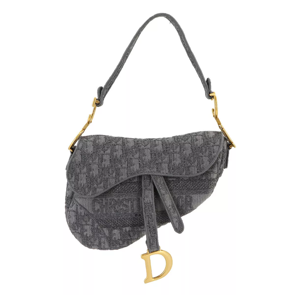 Sac bandoulière Christian Dior selle oblique toile gris broderie 90242861