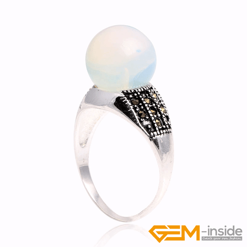 Fashion Gemstone Bead Rings Tibetan Silver Marcasite Jewelry Gift 12mm Christmas - Picture 11 of 60