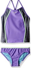 Speedo Rhythmic Purple Lime Grey 2pc Tankini Swimwear SET Youth Girls 7 ZP-4350