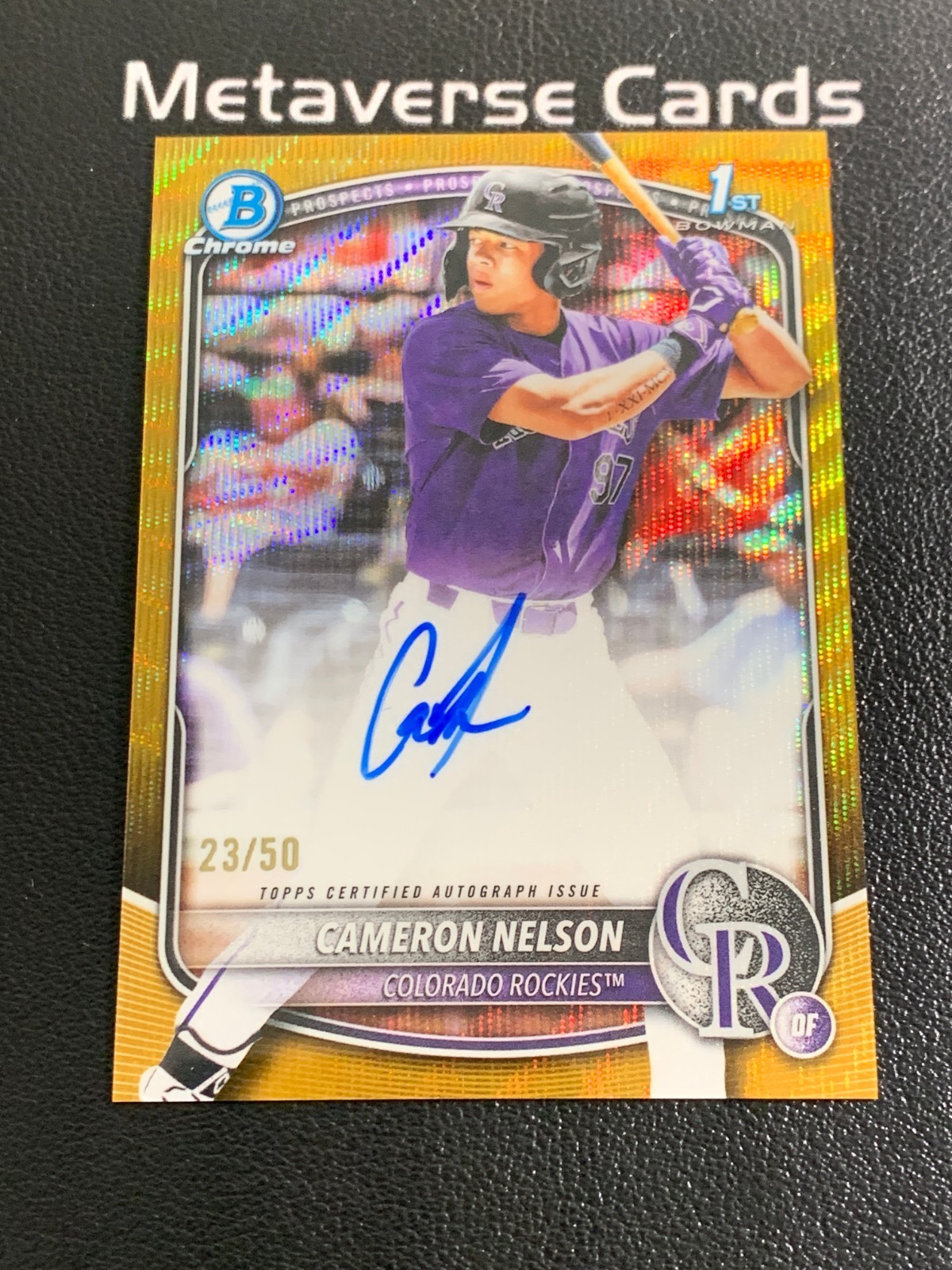 2025 Bowman Draft Chrome Cameron Nelson 1st Bowman Gold Wave Refractor Auto /50