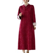 Womens Chinese Long Sleeve Cheongsam Retro Japanese Dress Oriental Qipao Loose