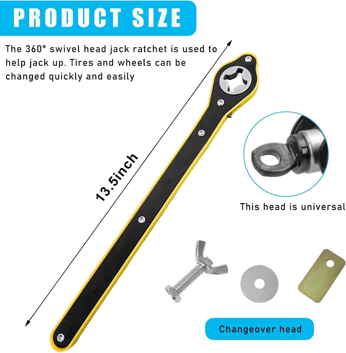 Car Jack Ratchet Wrench, 360° Swivel Labor-Saving Scissor Jack Wrench, Jack Lif