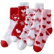 Clothirily Fuzzy Socks for Women, Fluffy Socks Womens, Soft Red, 5 Pairs, 6-10