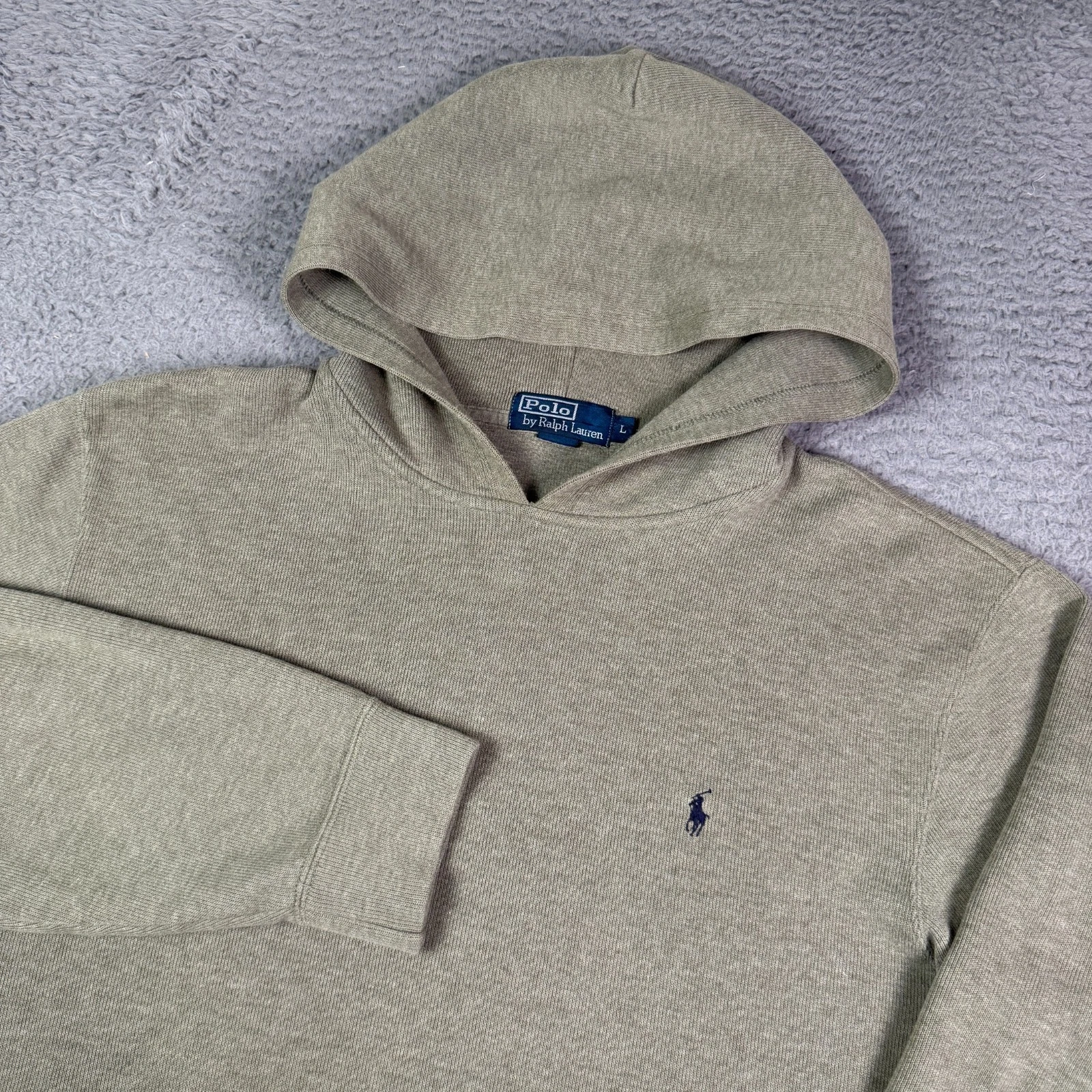 Polo Ralph Lauren Hoodie Mens Large Olive Green Pullover Hooded Sweater Knit