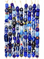 10 Strand Lamp work Glass Beads, Mixed Style Blue Beads, Duty Paid Door Delivery