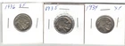 3 Buffalo Nickels 5 Cent Coins1934,1935,1936 Condition VF-XF