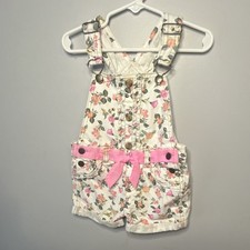 Floral Print Overall Romper 4T Pink Bow Button Adjustable Strap Boho Spring 