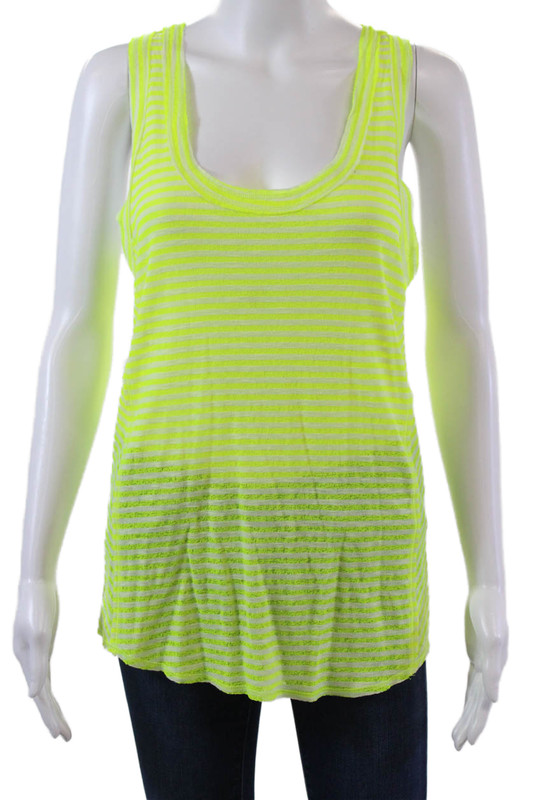 Claeson Womens Scoop Neck Knit Striped Tank Top Yellow White Cotton Size Large