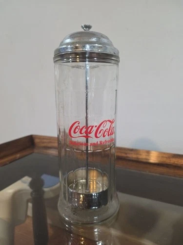 Coca-Cola Vintage 80s Glass Straw Holder Dispenser 50s Style