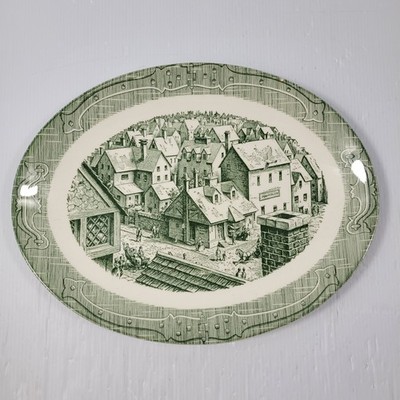VTG Oval Serving Platter | Royal China | The Curiosity Shop | Green Transferware