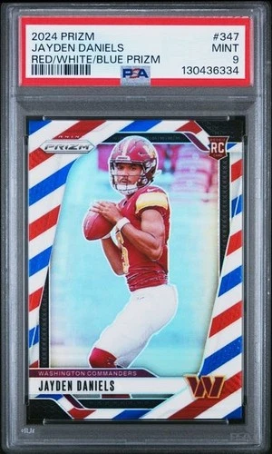 2024 Panini Prizm - Rookies Jayden Daniels #347 Red White & Blue Prizm PSA 9
