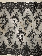 Teagan BLACK Damask Design Embroidered on Mesh Lace Fabric by the Yard - 10027