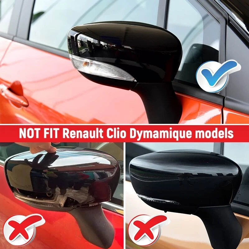 Door Wing Mirror Cover Cap Glossy Black White Left Right For Renault Clio 2012+ - Image 2 of 4
