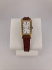 Vtg Seiko Ladies 16mm Watch Gold Tone White Tank Dial Roman Num 1N00-0PZ0 -RUNS