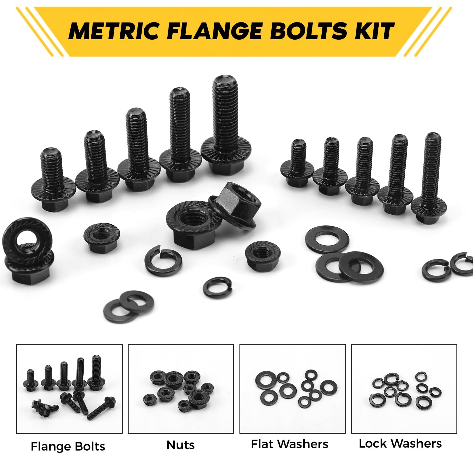 Homwin 286Pcs Flange Metric Bolt Assortment, M6-1.0, M8-1.25, M10-1.5 (12mm t...
