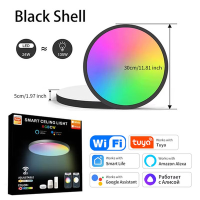Tuya Smart Wifi Ceiling Light 24W 220V RGB Circular Ambient Lamp APP Control Wor