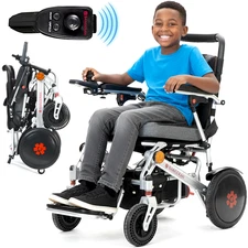 Light Pediatric Power Wheelchair for Small Size, Built-in Headlights & Seat Belt