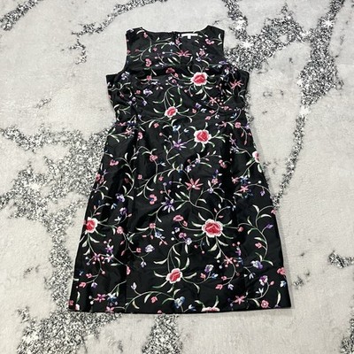 Fiori di Zucca 100% Silk Floral Embroidered Shift Dress Black Womens Sz 12 Italy