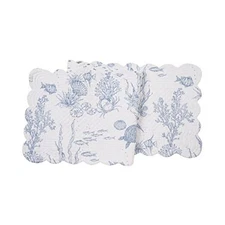  Makara Reef Table Runner 14" x 51" Elegant Coastal White Blue Ocean Coral 