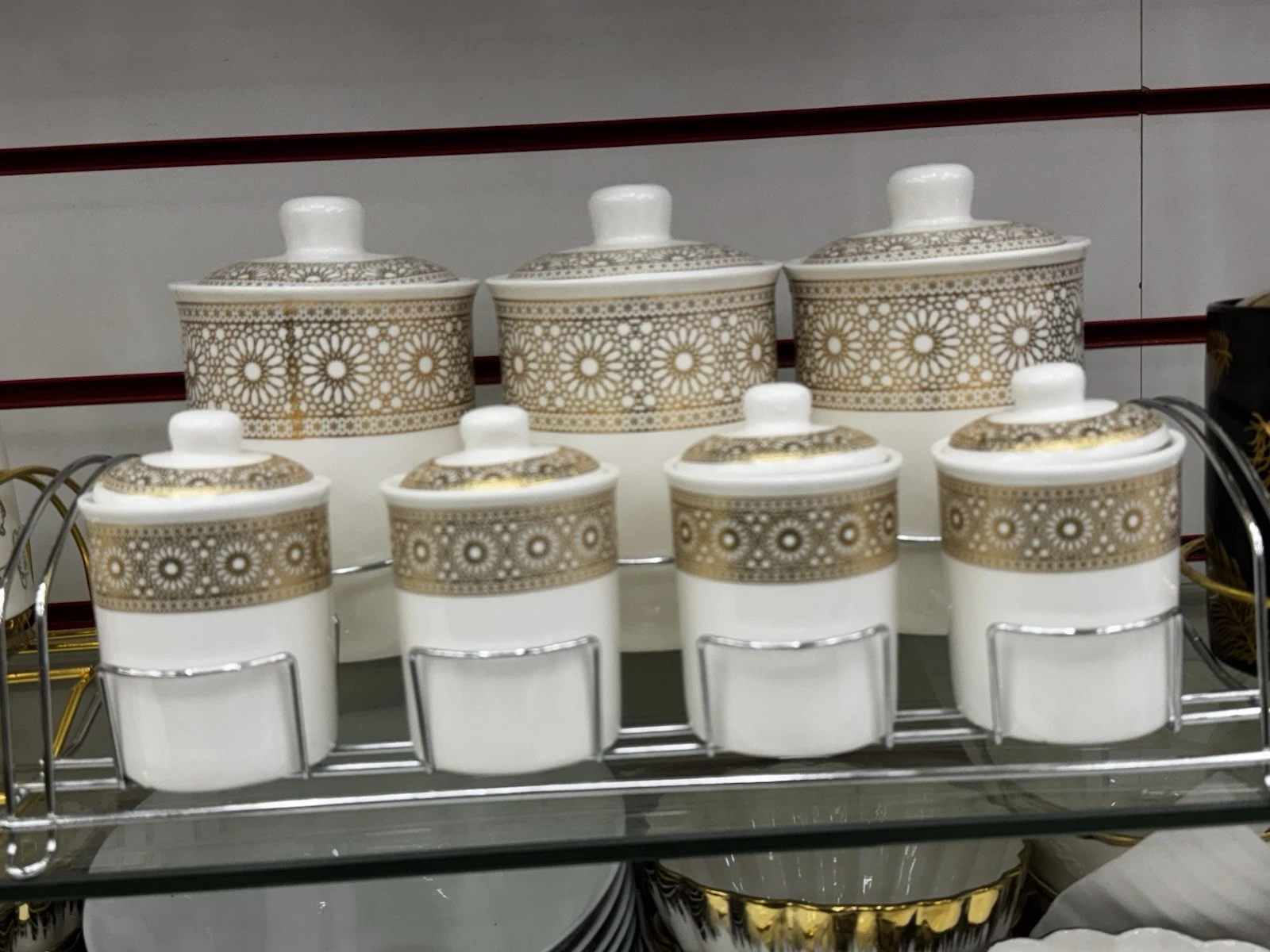 7 Pieces White And Gold Ceramic Canister Set With Metal Stand
Opens in a new window or tab