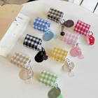 For AirPods 1 2 3 4 Pro 2 Pro 3 Plush Checkerboard Case With Pendant Anti-drop
