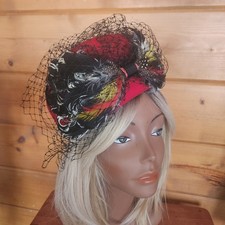 Needles Custom Rare Vintage Red Doeskin Felt Wool Feather Bow Net Hat Bollman