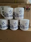 VTG Arcopal France Blue Floral Coffee Mug/Cup White Milk Glass Glenwood Set of 5