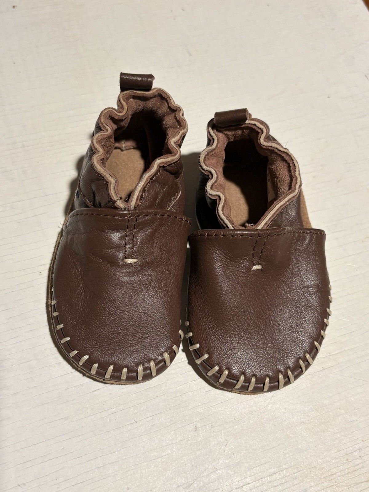 Robeez Stitched Brown Leather Classic Moccasins Baby Slip On