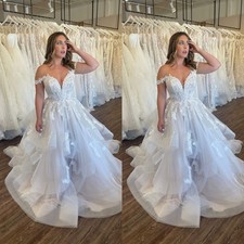 Elegant Wedding Dresses Ruffles Off The Shoulder Lace Applique Bridal Gowns