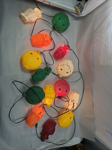 Blow Mold Lantern Party VTG String Light Owl Bear Smiley Patio MCM
