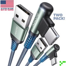 2-PACK USB/USB-C 90 Heavy Duty Braided Charging/Sync Cable 6ft 9V/3.1A