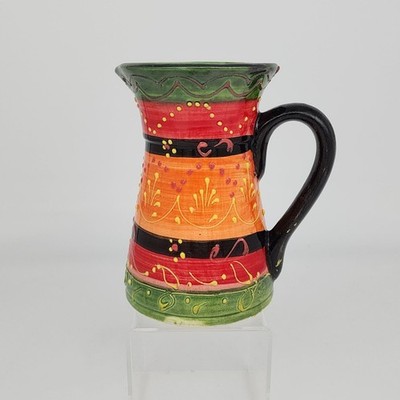 El Avion Pottery Spanish Pitcher Creamer Colorful Stripes Embossed Design 6''