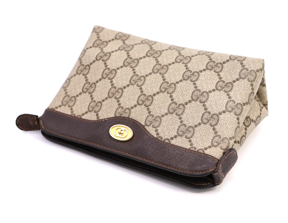 Vintage Gucci Cosmetic Pouch Mini Clutch Purse GG Supreme Brown Authentic - Image 2 of 4