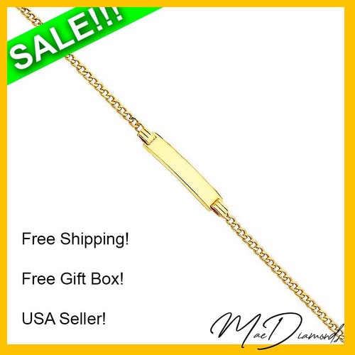 Baby Bracelet ID Cuban Link Chain 14K Italian Yellow Gold 6 Inches  ON SALE!! - Picture 2 of 5