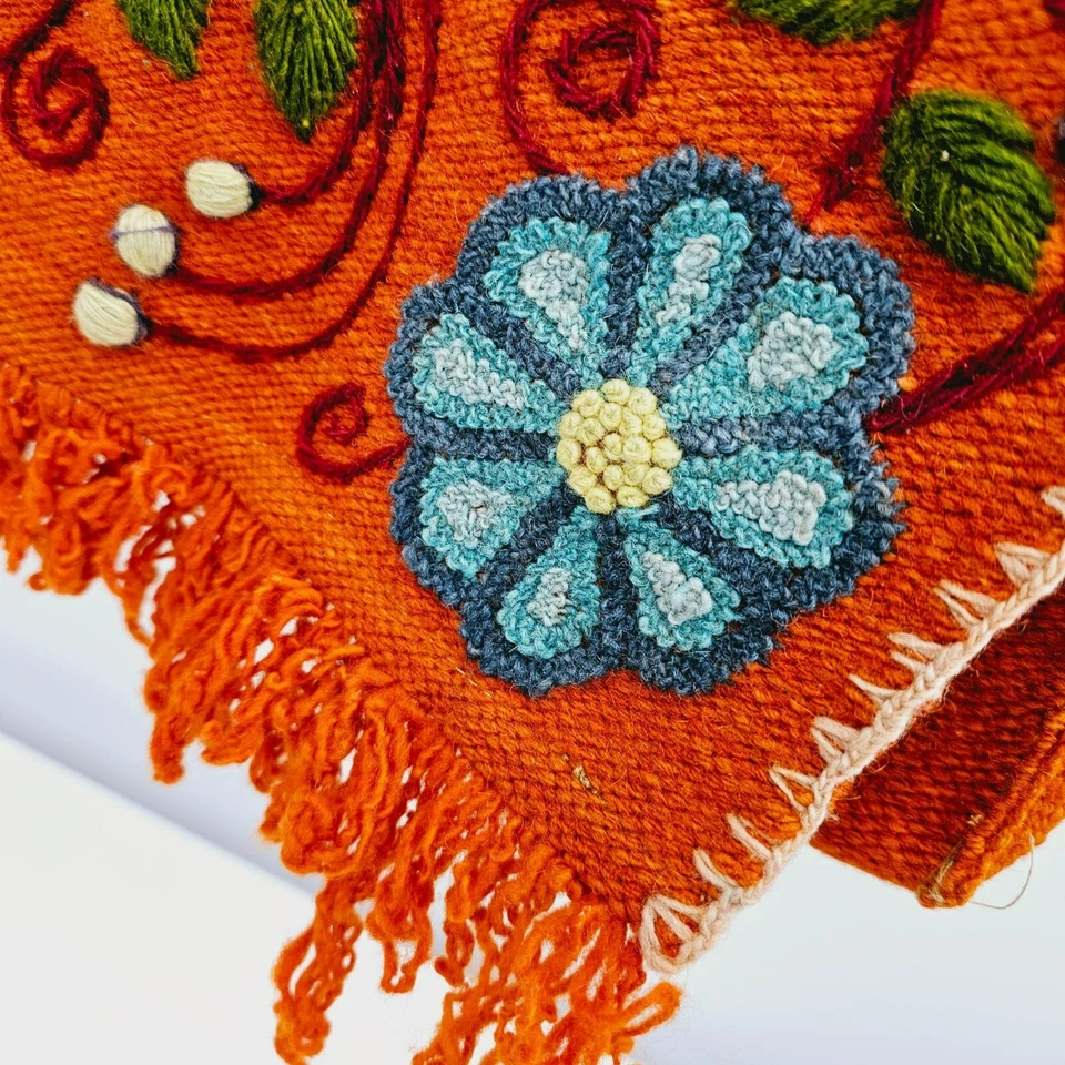Peruvian Crossbody Bag Wool Floral Embroidered Orange Colorful Boho Hippie Retro - Image 3 of 4