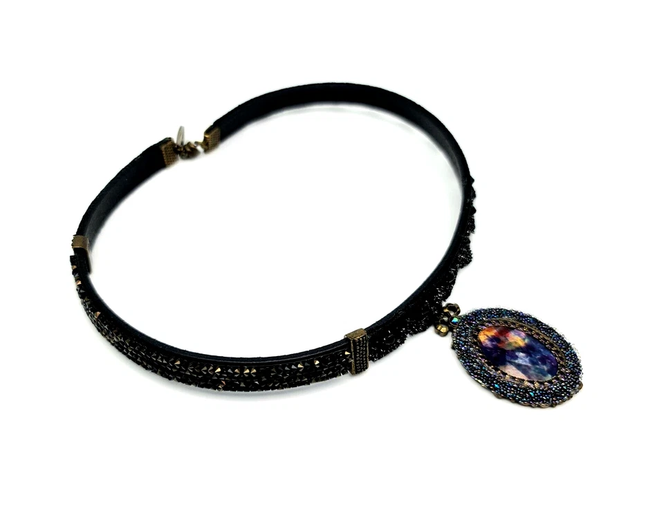 Красивый Michal Negrin ошейник кожаное ожерелье цветной кристалл подвеска. - Изображение 3 из 4